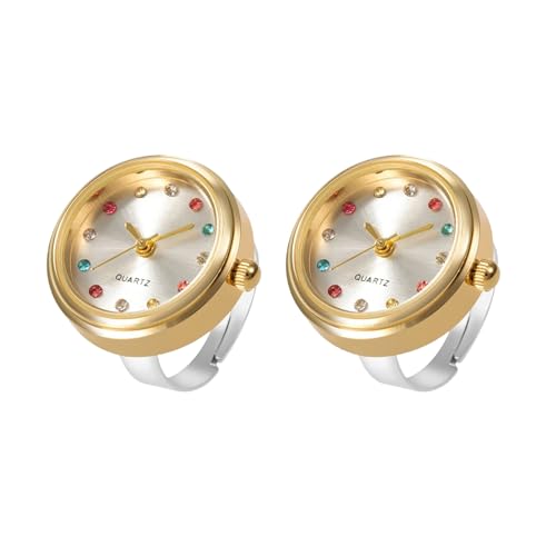 SLYHHZHMY 2 Armbanduhren Ringuhren Aus Legierung Rundes Zifferblatt Einfache Ringuhren Für Damen (Gold) von SLYHHZHMY