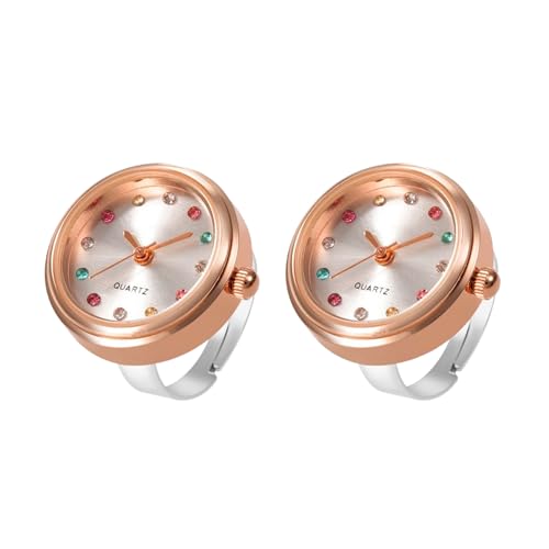 SLYHHZHMY 2 Armbanduhren Ringuhren Aus Legierung Rundes Zifferblatt Einfache Ringuhren Für Damen (Roségold) von SLYHHZHMY