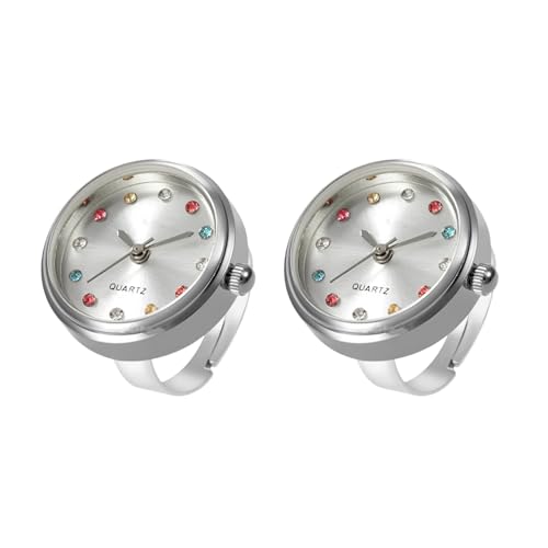SLYHHZHMY 2 Armbanduhren Ringuhren Aus Legierung Rundes Zifferblatt Einfache Ringuhren Für Damen (Silber) von SLYHHZHMY