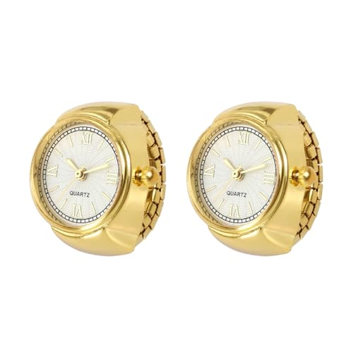 SLYHHZHMY 2 Armbanduhren Ringuhren Elastisches Ausnehmbares Armband Einfaches Rundes Zifferblatt Modevolle Quarzuhren (Gold) von SLYHHZHMY