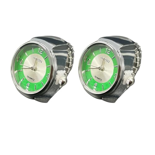 SLYHHZHMY 2 Quarzuhrringe Modevolle Fingeruhr Elastisches Ausnehmbares Armband Rundes Zifferblatt (Grün) von SLYHHZHMY