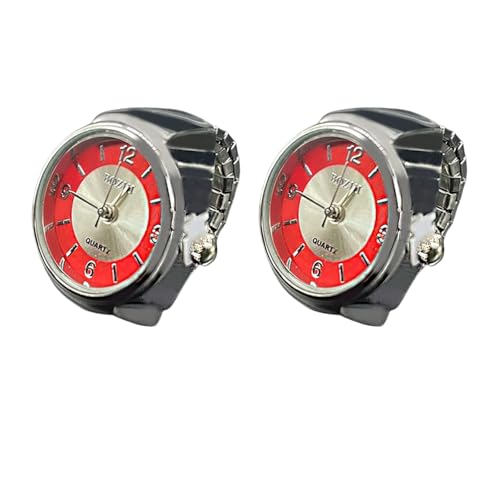 SLYHHZHMY 2 Quarzuhrringe Modevolle Fingeruhr Elastisches Ausnehmbares Armband Rundes Zifferblatt (Rot) von SLYHHZHMY