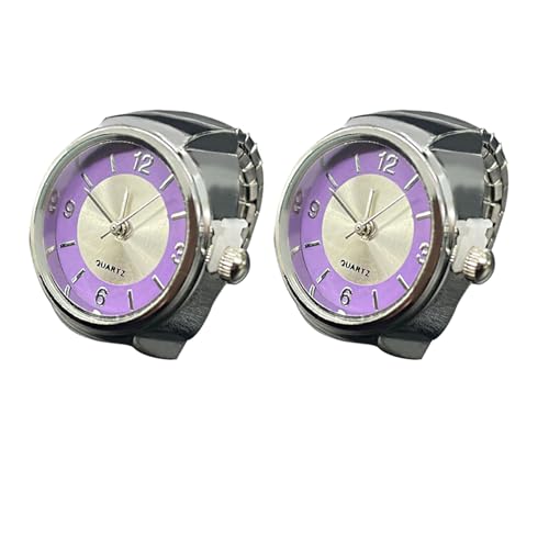 SLYHHZHMY 2 Quarzuhrringe Modevolle Fingeruhr Elastisches Ausnehmbares Armband Rundes Zifferblatt (Violett) von SLYHHZHMY