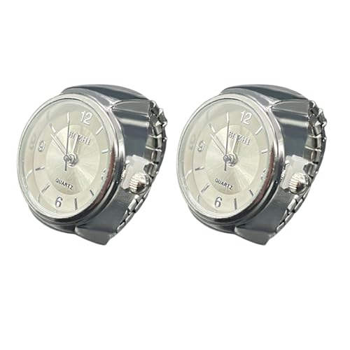 SLYHHZHMY 2 Quarzuhrringe Modevolle Fingeruhr Elastisches Ausnehmbares Armband Rundes Zifferblatt (Weiß) von SLYHHZHMY