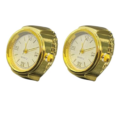 SLYHHZHMY 2 Sets Fingeruhr Elastisches Armband Herren Damen Runde Quarzringuhr Zifferblatt (Gold) von SLYHHZHMY