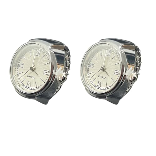 SLYHHZHMY 2 Sets Fingeruhr Elastisches Armband Herren Damen Runde Quarzringuhr Zifferblatt (Silber) von SLYHHZHMY
