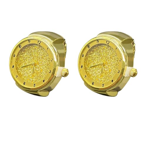 SLYHHZHMY 2 Sets Mode Ringuhr Damen Fingeruhr Rundes Zifferblatt Stretchband (Der goldene Stern) von SLYHHZHMY