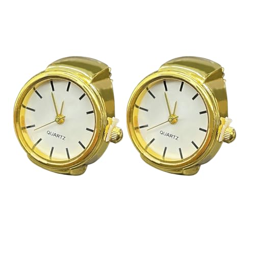 SLYHHZHMY 2 Sets Mode Ringuhr Damen Fingeruhr Rundes Zifferblatt Stretchband (Goldene Einfachheit) von SLYHHZHMY