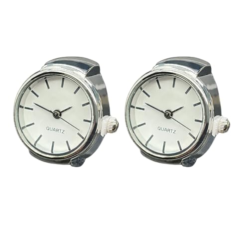 SLYHHZHMY 2 Sets Mode Ringuhr Damen Fingeruhr Rundes Zifferblatt Stretchband (Silber Einfachheit) von SLYHHZHMY