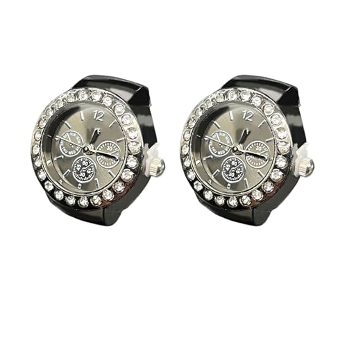 SLYHHZHMY 2 Uhrenringe Damenringuhr Ausziehbares Elastisches Armband Runde Kleine DREI-Ziffer-Dekoration-Ringuhr (Schwarz) von SLYHHZHMY