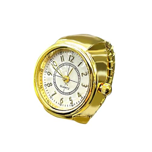 SLYHHZHMY 2Stück Runde Ringuhr Quarzwerk Fingergetragen Elastisches Armband Genaue Zeitmessung Für Männer Oder Damen (Goldener Kreis) von SLYHHZHMY