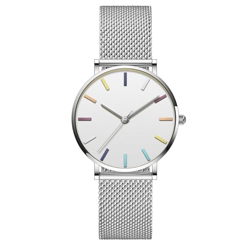 SLYHHZHMY Damen Edelstahl Uhren Modeuhren Freizeitquartz Uhren Damen Runde Miniaturuhren (Silber) von SLYHHZHMY