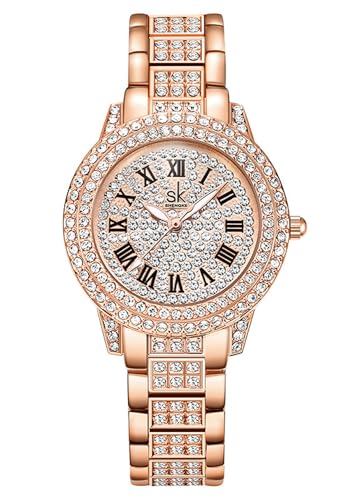 SLYHHZHMY Damenuhr, Mode Luxus Diamant verkrustet, Elegante Business-Uhr wasserdicht Diamant-Zifferblatt Geschenk-Box von SLYHHZHMY