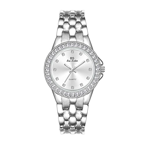 SLYHHZHMY Disc Rhinestone Watch Damenuhr Einfache Leichte Luxusuhr Gold Silber Uhr Edelstahluhr (Silber) von SLYHHZHMY
