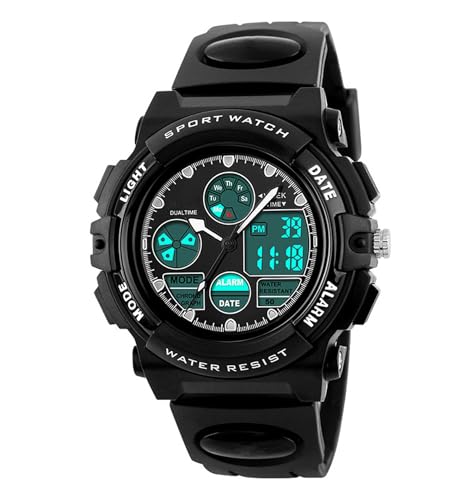 SLYHHZHMY Dual Time Sportuhr wasserdichte Elektronische Uhr Lässige Leuchtende Armbanduhr Stoppuhr Chronograph Datumsanzeige (Schwarz) von SLYHHZHMY