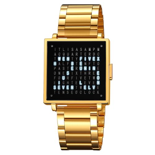SLYHHZHMY Elektronische Herren-Multifunktionsuhr Quadratische Uhr Business-Uhr Edelstahluhr (Gold) von SLYHHZHMY
