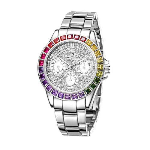 SLYHHZHMY Gradient Watch Damenuhr Runduhr Großes Zifferblatt Edelstahluhr Stylische Strassuhr (Silber) von SLYHHZHMY