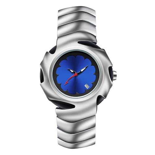 SLYHHZHMY Herrenuhr Edelstahlarmband Personalisierte Armbanduhr Quarzuhr Runde Uhr (blau) von SLYHHZHMY