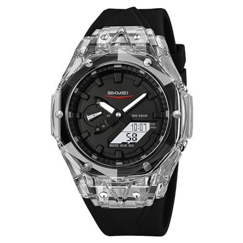SLYHHZHMY Herrenuhren Damenuhren Dual-Display Multifunktionsuhren Elektronische Uhren Sportuhren (Transparent weiß schwarz) von SLYHHZHMY