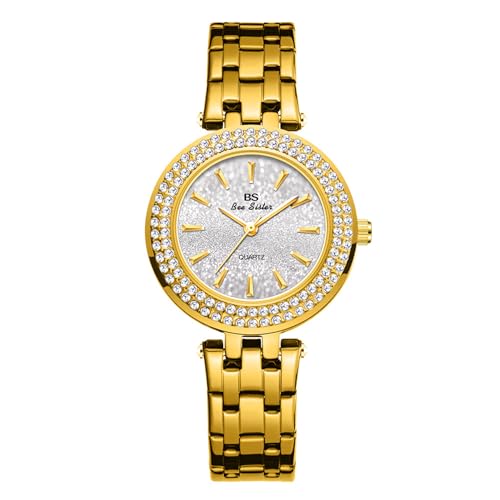 SLYHHZHMY Klassische Damenuhren Runde Armbanduhren Modeuhren Faltschließe Armbanduhren Edelstahlarmbanduhren (Gold) von SLYHHZHMY