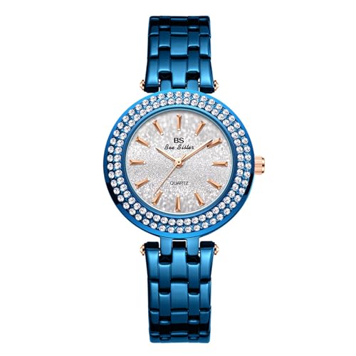 SLYHHZHMY Klassische Damenuhren Runde Armbanduhren Modeuhren Faltschließe Armbanduhren Edelstahlarmbanduhren (blau) von SLYHHZHMY