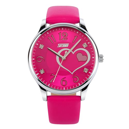 SLYHHZHMY Modische Niedliche Damenuhren Runde Armbanduhren Damen Quarzuhren wasserdichte Uhren Verstellbares Lederarmband (Rose) von SLYHHZHMY