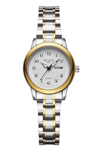 SLYHHZHMY Paar Doppelkalenderuhr, Leuchtende Klassische Armbanduhr, Runde Scheibe Temperament Uhr (Frau mit weißem Gürtel) von SLYHHZHMY