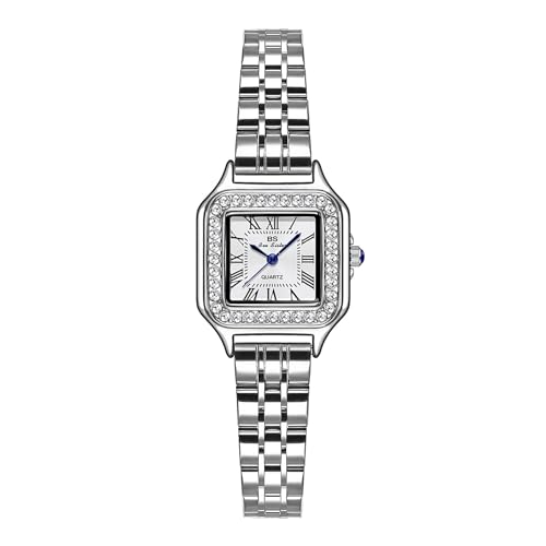 SLYHHZHMY Quadratische Damenuhren Edelstahluhren wasserdichte Uhren Quadratische Ziffernblätter Passen Zu Legerer Und Formeller Kleidung (Silber) von SLYHHZHMY