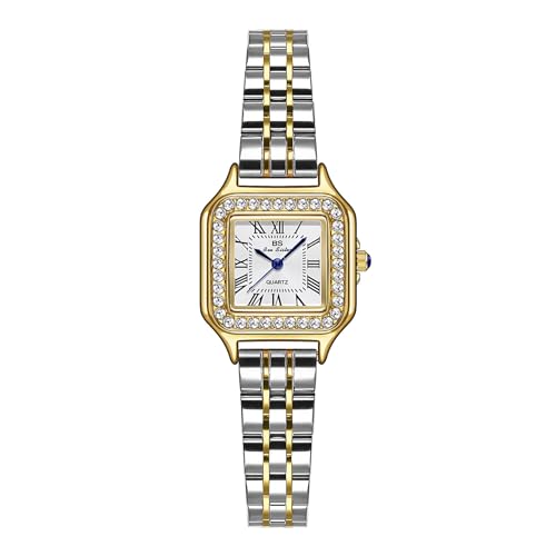 SLYHHZHMY Quadratische Damenuhren Edelstahluhren wasserdichte Uhren Quadratische Ziffernblätter Passen Zu Legerer Und Formeller Kleidung (Zwischengold) von SLYHHZHMY