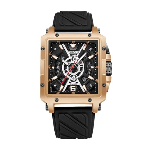 SLYHHZHMY Quadratische Herrenuhr Mit Großem Zifferblatt Sportuhr Mit Quarzwerk Und Leuchtendem Kalender (Schwarz) von SLYHHZHMY