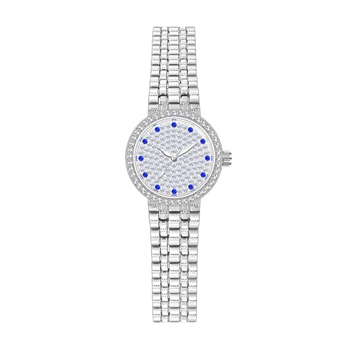 SLYHHZHMY Runde Damenuhr Strassverzierte Uhren Edelstahl-Armbanduhr Chronograph Armbanduhr Handgelenkstrimmer (Silber) von SLYHHZHMY