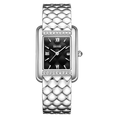SLYHHZHMY Square Fashion Damenuhr Einfache Intellektuelle Armbanduhr Damen Kalender Armbanduhr Diamantband (Schwarzer Stahl) von SLYHHZHMY