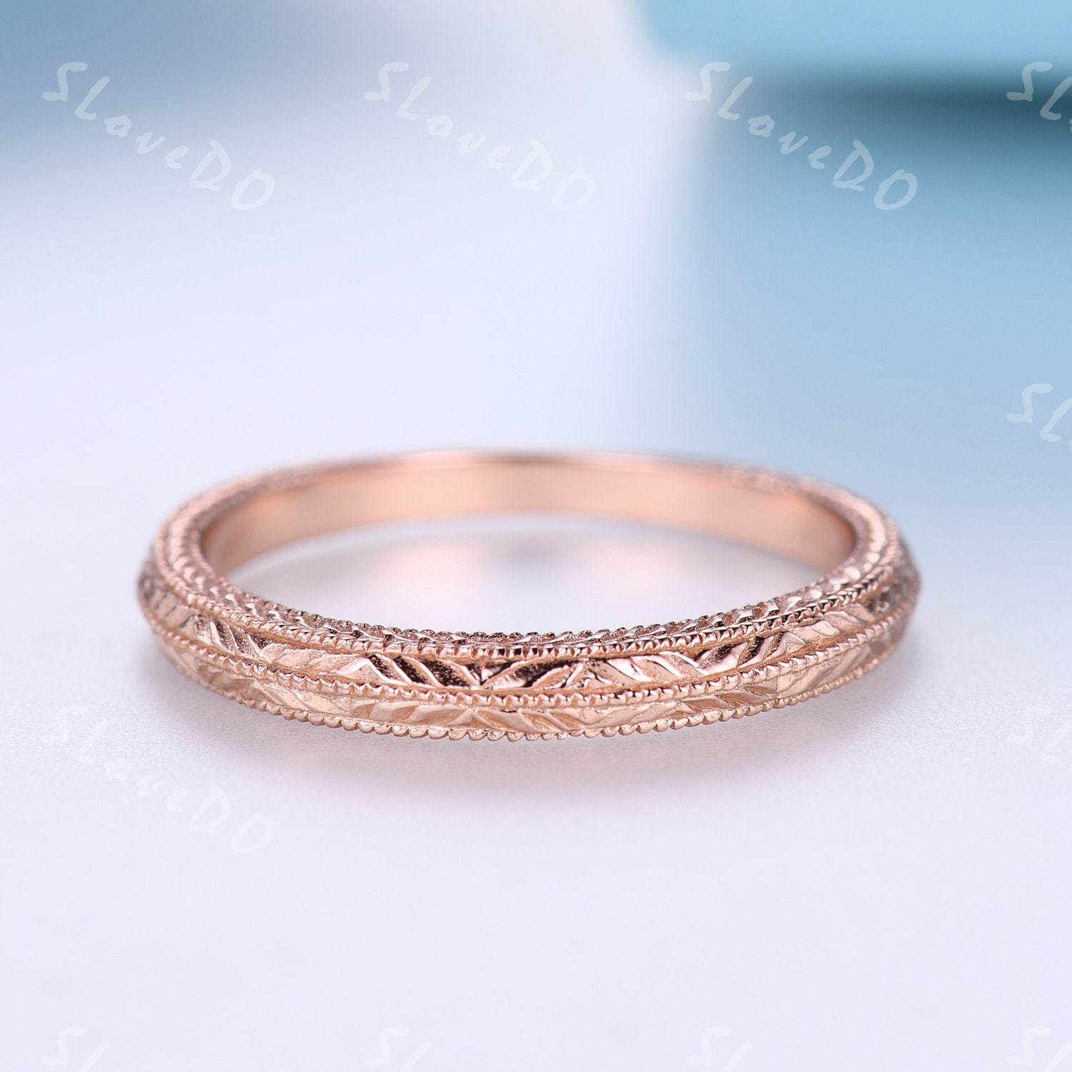 10K/14K/18K Roségold Filigran Milgrain Edge Ehering Band Passend Stapelring Jubiläum Ring Retro Vintage Floral Design von SLoveDO