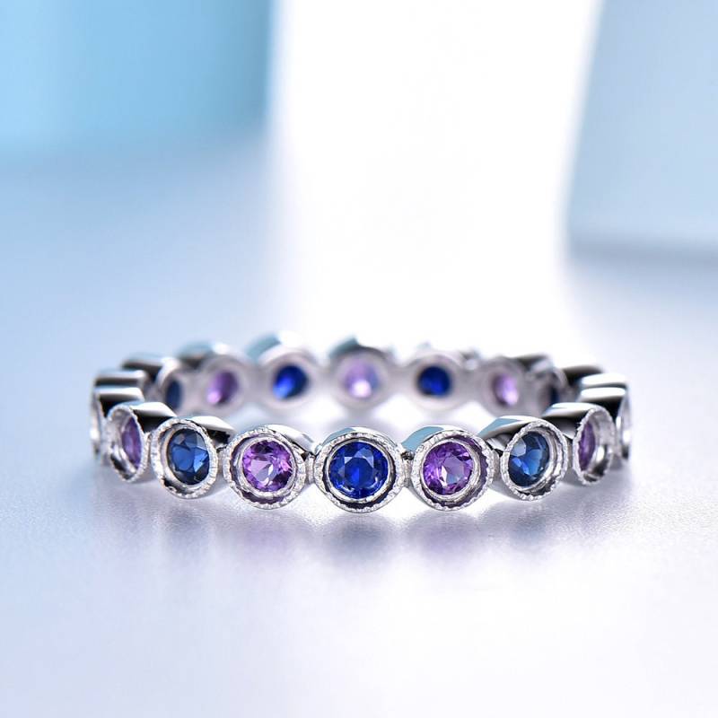 14K Gold Saphir & Amethyst Eternity Band Art Deco Ehering von SLoveDO
