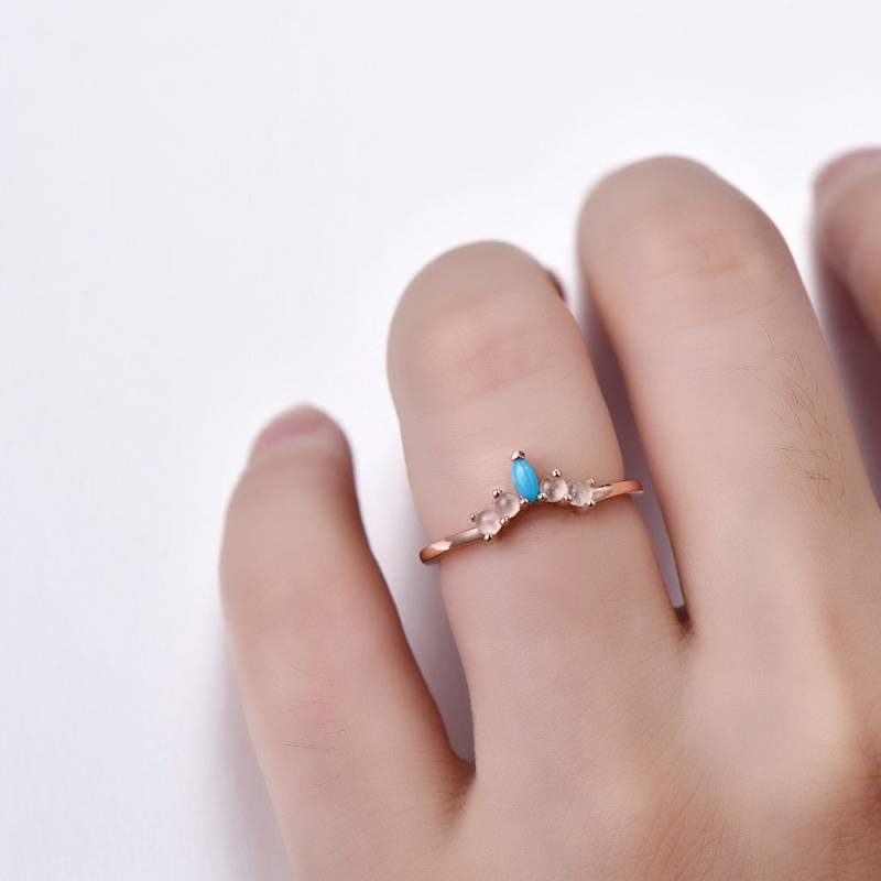 14K Gold Türkis Mondstein Bogen Ring Stapeln Ehering von SLoveDO
