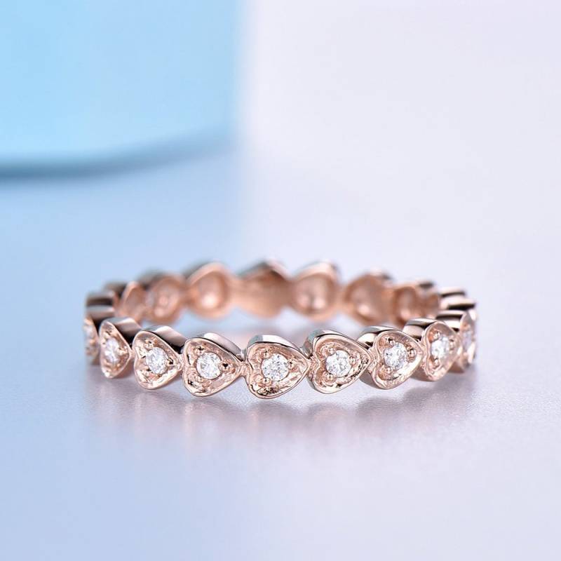 14K Rose Gold Diamant Eternity Ring Herzförmiger Ehering von SLoveDO
