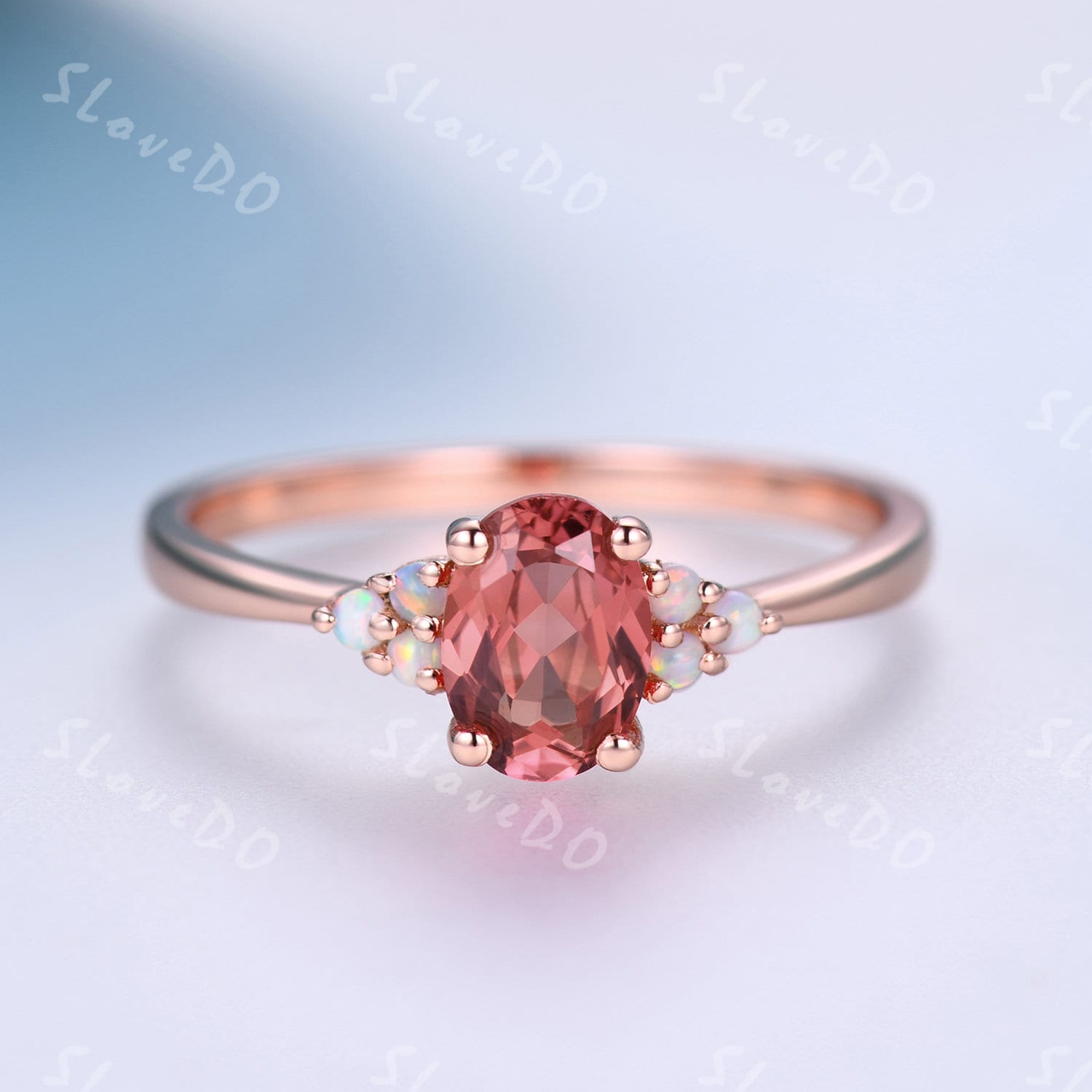 7x5mm Rosa Saphir Verlobungsring, Padparadscha Saphir, Opal Ehering, Opal Cluster Braut Versprechen Ring, Frauen Ring Geschenk Für Sie von SLoveDO