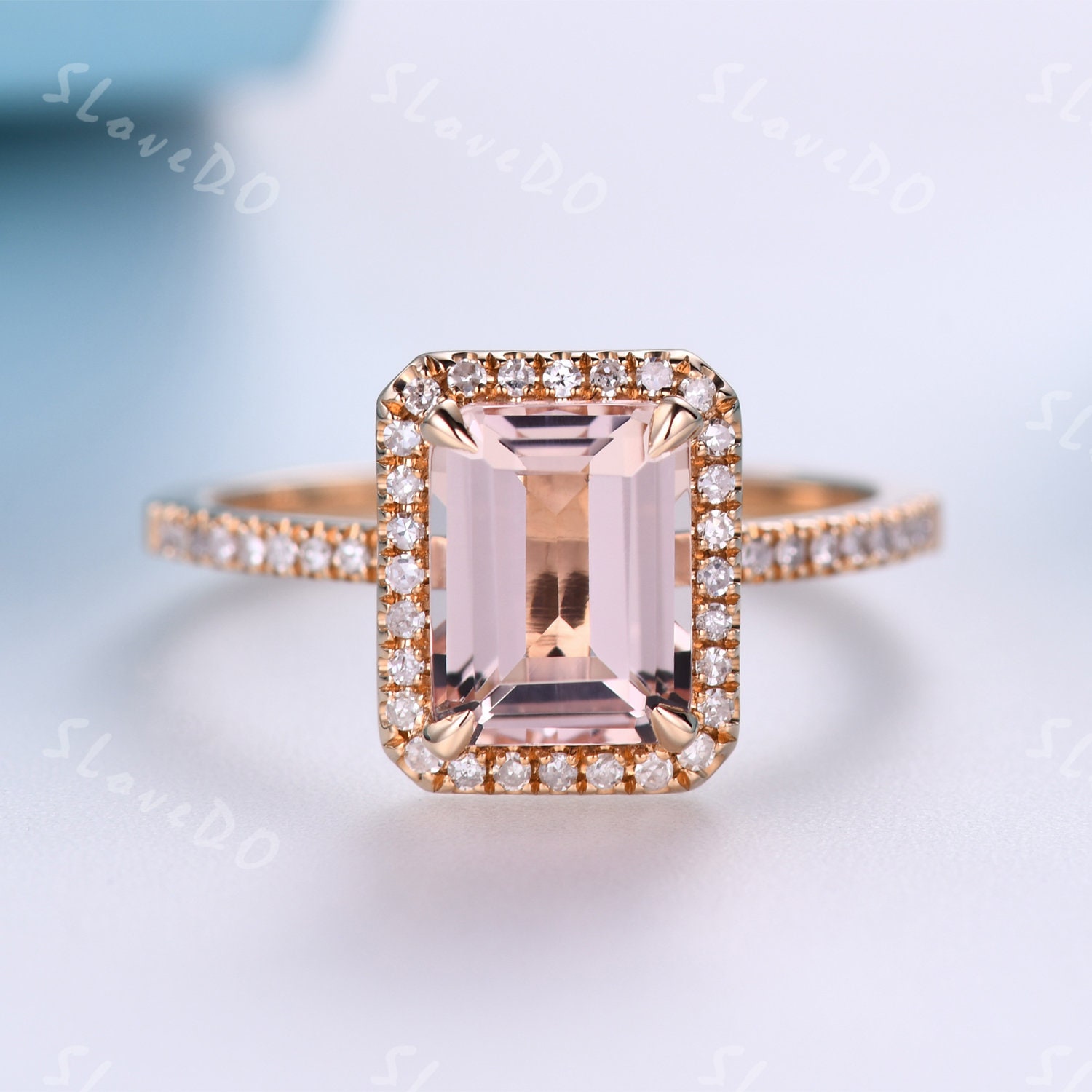 8x6mm Pink Morganit Verlobungsring Smaragd Cut Ring Diamant Ehering Solid 14K Rose Gold Versprechen Jahrestag Geschenke von SLoveDO