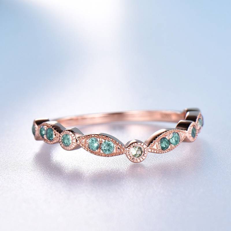 Art Deco Alexandrit Ehering 14K Rosegold Peridot Stapelring von SLoveDO