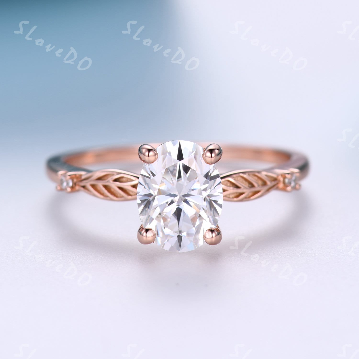 Art Deco Moissanit Verlobungsring, Moissanit Brautring, Einzigartiges Blatt Hochzeitsband Rosegold Frauen Versprechen Ring Geschenk Für Sie von SLoveDO