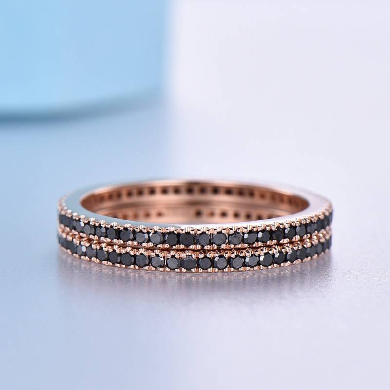 Black Diamond Ring Set 14K Rose Gold Stapeln Eheringe von SLoveDO