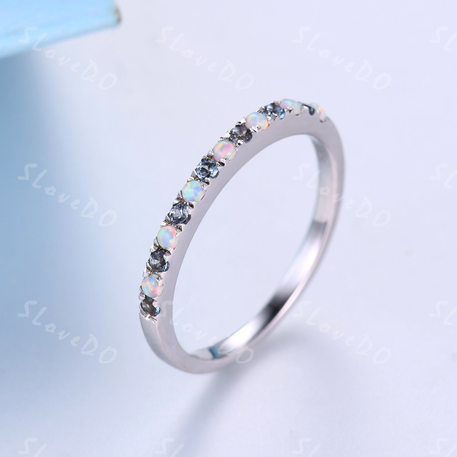 Eternity Band, Opal Alexandrit Ehering, Goldring, Zwei Geburtsstein, Passendes Jubiläumsring, Geschenk Für Sie von SLoveDO