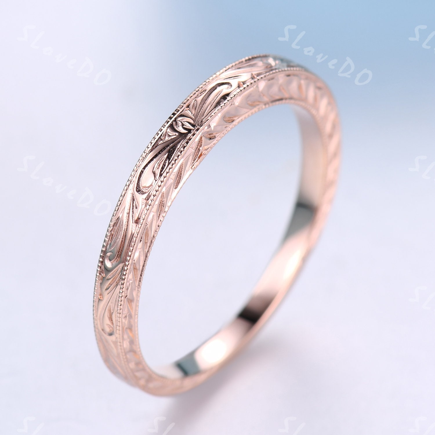 Filigraner Milgrain Edge Ehering Ring 10K/14K/18K Massive Gold Jubiläumsring Retro Vintage Floral Design von SLoveDO