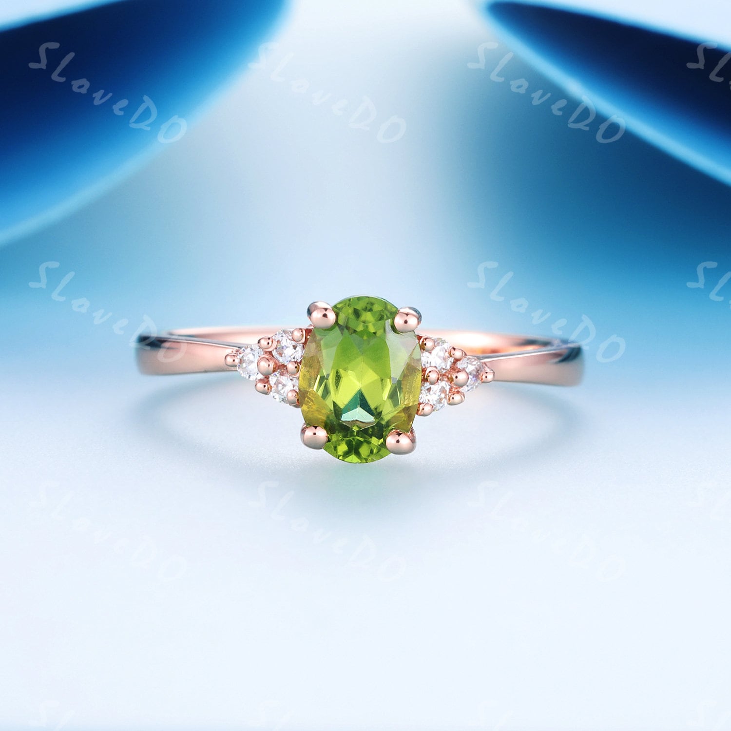 Grüner Peridot Ring, 14K Roségold August Geburtsstein Diamant Verlobungsring, Cluster Ehering, Versprechen Ring von SLoveDO