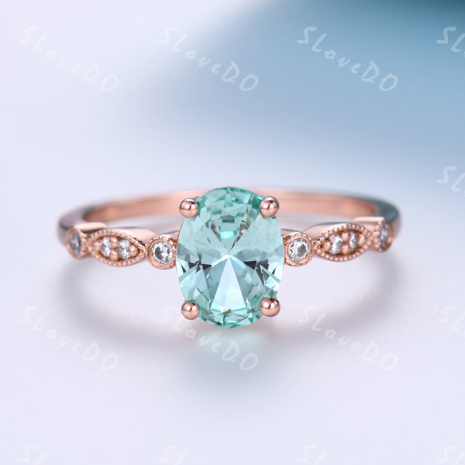 Grüner Saphir Ring, 8x6mm Oval Stein, Grüner Diamant Verlobungsring, Grüner Frauen Ehering, Valentinstag Geschenk Für Sie von SLoveDO