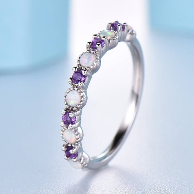 Opal Amethyst Ehering 14K Weißgold Jubiläumsring von SLoveDO