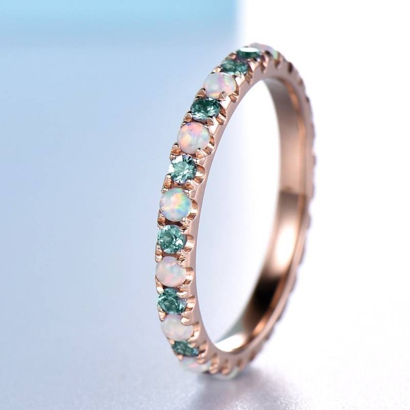 Opal Und Alexandrit Ehering 14K Rose Gold Eternity Ring von SLoveDO