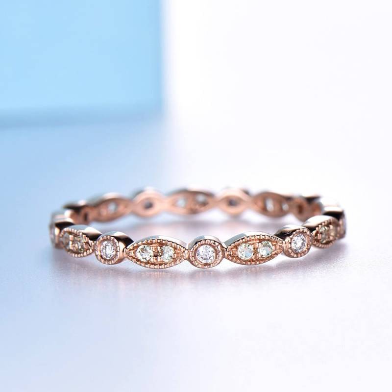Rosegold Moissanite Ehering Milgrain Lünette Set Eternity Ring von SLoveDO
