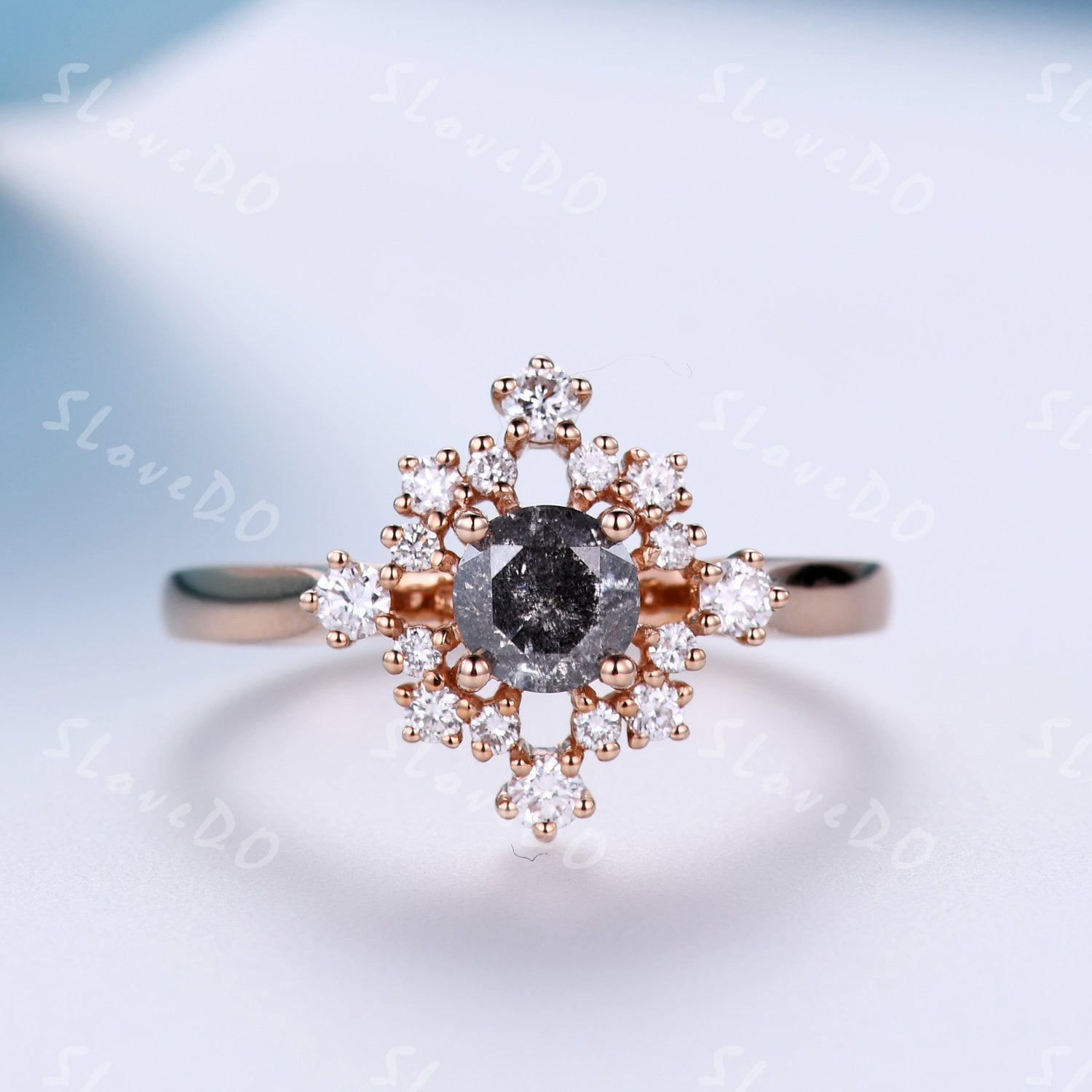 Salz Und Pfeffer Diamant Ring Rundschliff Halo Passender Roségold Jahrestag Geschenk Vintage Braut Set von SLoveDO