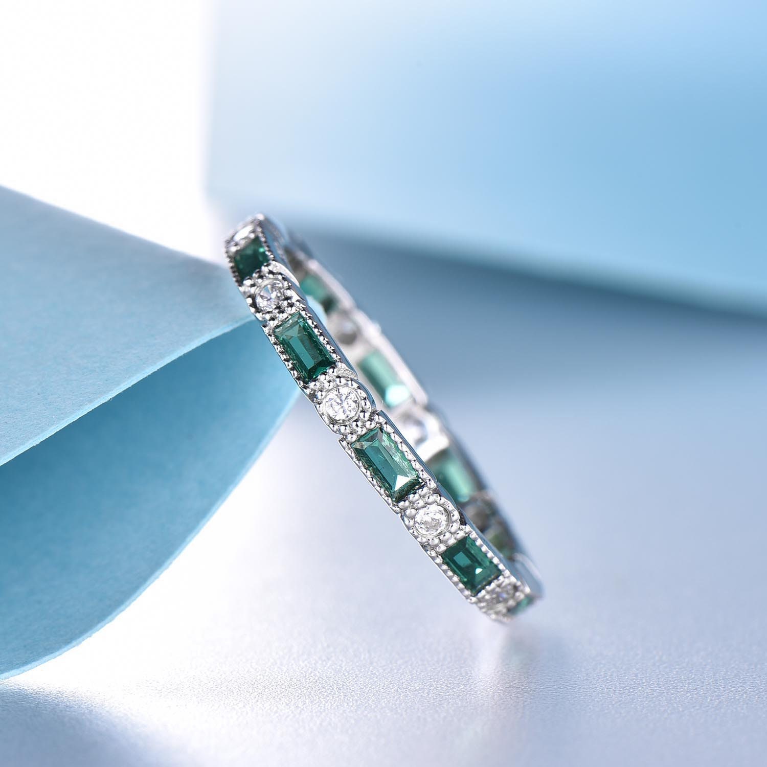 Smaragd Diamant Ring, 14K Massive Gold Baguette Stapel Smaragd Band, Mai Geburtsstein Minimalist Schmuck von SLoveDO